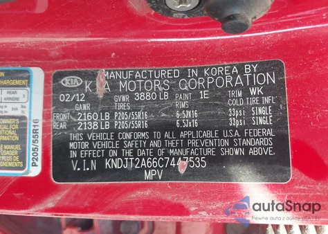 2012 Kia Soul + z USA, uszkodzony, nr VIN KNDJT2A66C7447535